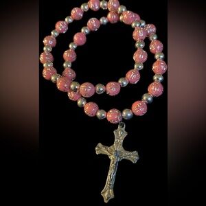 Stretchy Pink Beaded Bracelet Rosary Set